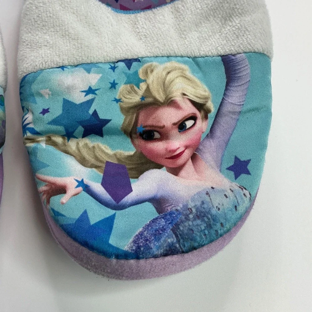 Disney Blue Frozen Slippers Kids 11/12 Anna Elsa Sparkle House Shoes